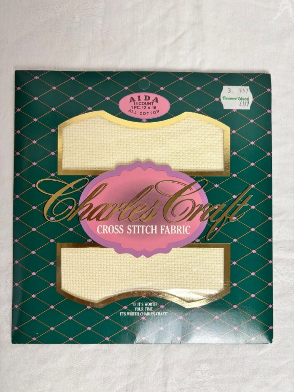 Vintage NIP Charles Craft 14 Count Aida Cross Stitch Fabric Ivory/Set of 3